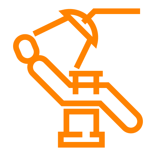 Orange line icon of a examination chair